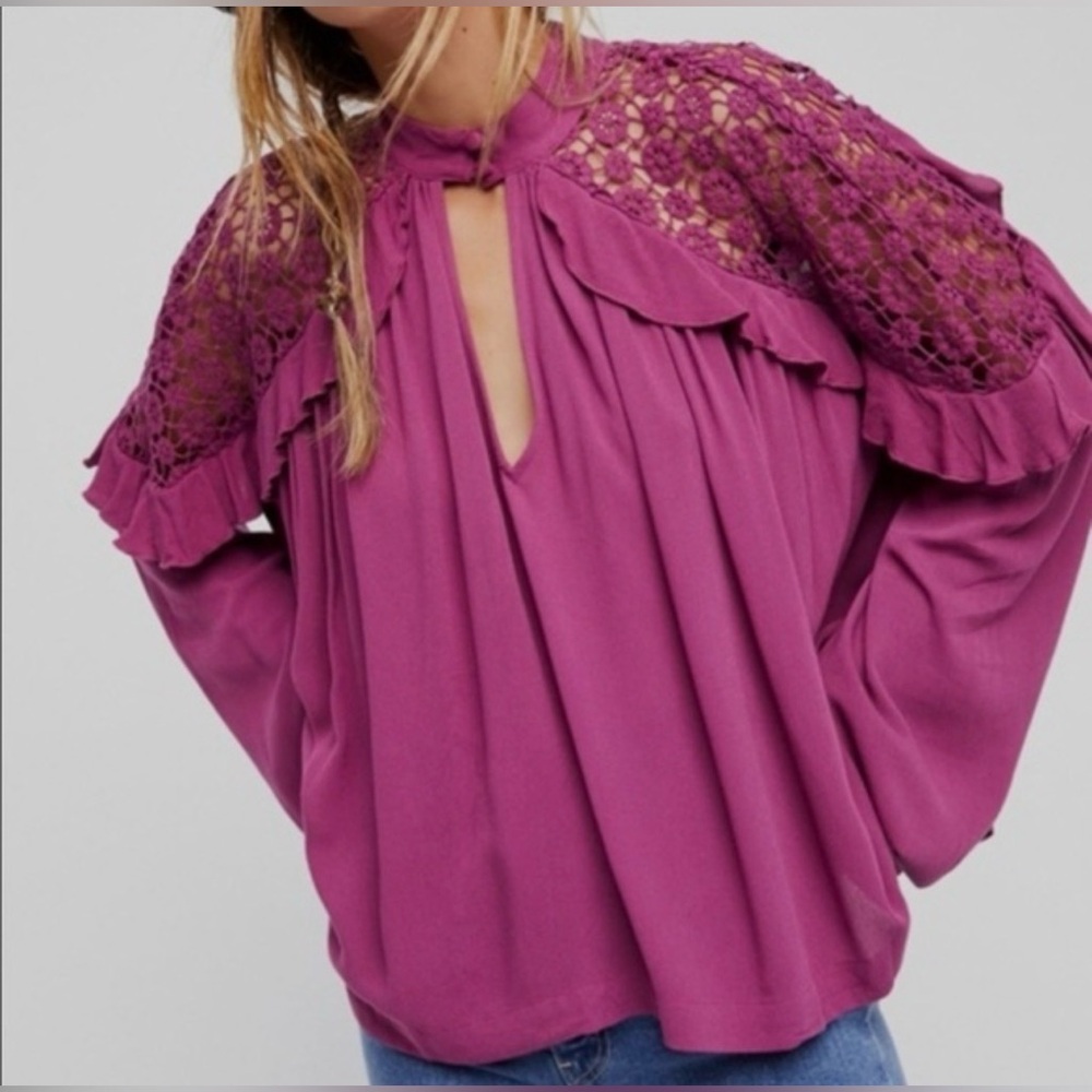 Free People Little Bit of Love Crochet‎ Shoulder Top NWOT